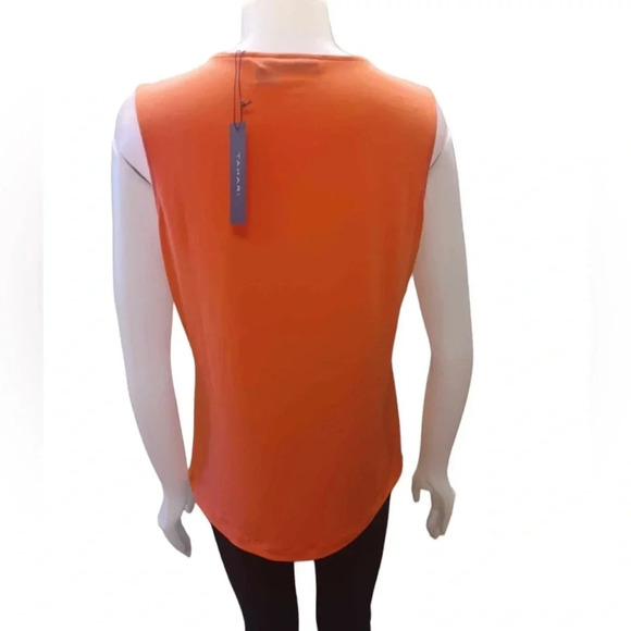 Tahari Sleeveless Orange Coral Keyhole Front Tank Top Size Large - Picture 2 of 8